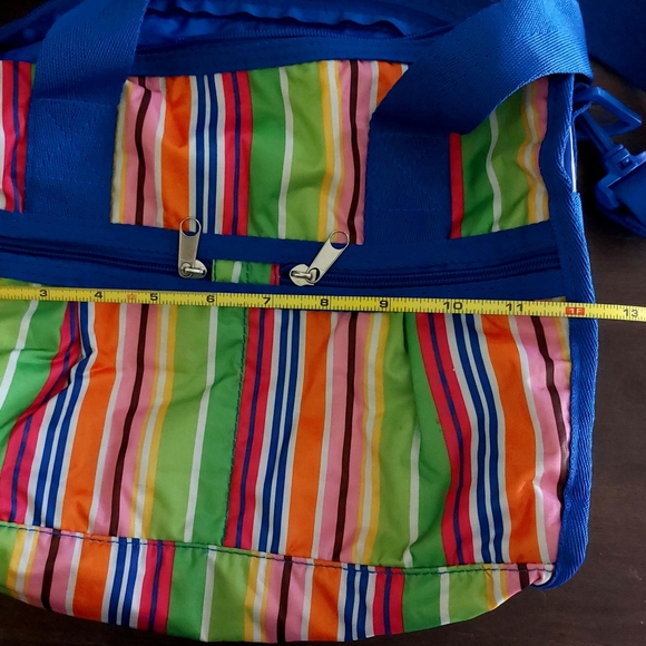 Colorful Multi Striped Lightweight Soft Nylon Medium Size Shoulder Handbag Purse - Picture 7 of 9